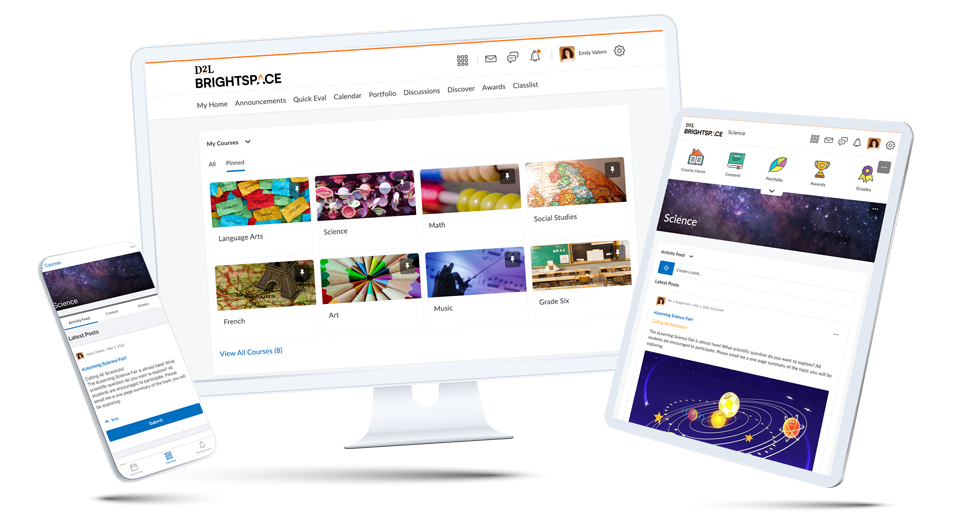 screenshots of brightspace
