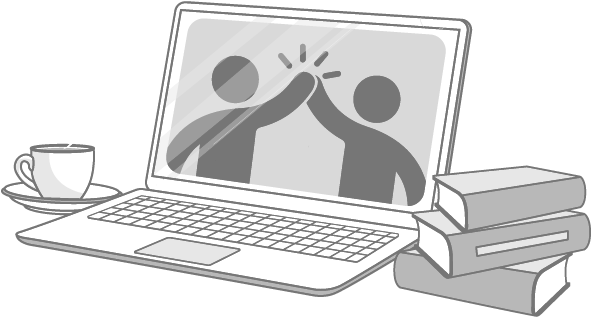 Graphic - 2 figures giving a high five on a laptop screen