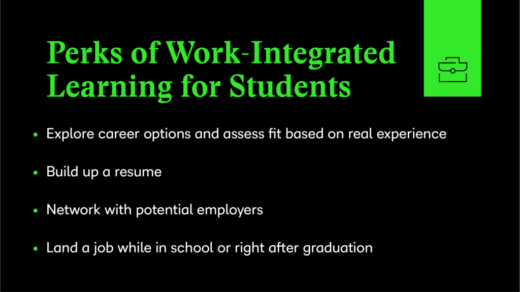 Graphic highlighting the perks of work-integrated learning.