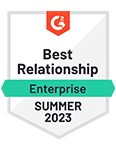 G2 Badge - Best Relationship - Enterprise Summer 2023