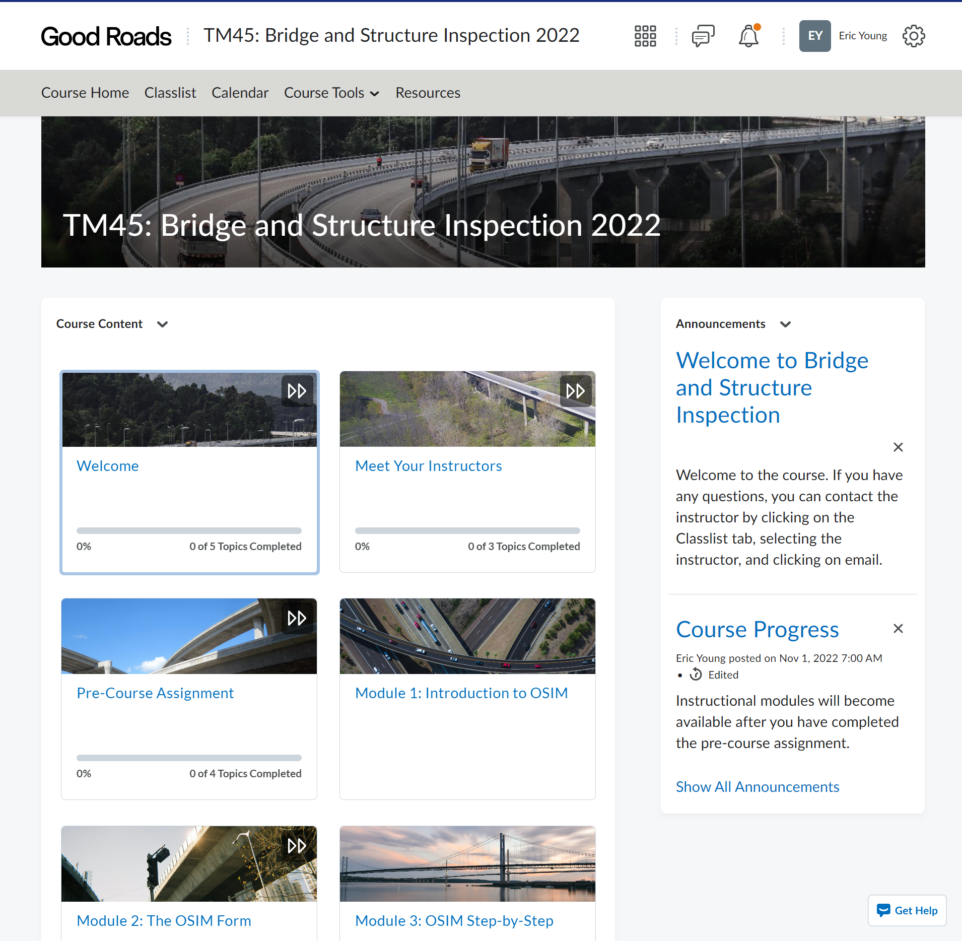 good roads course homepage