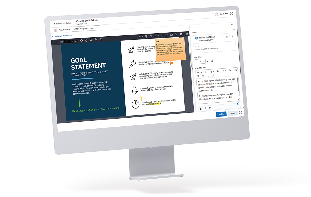 An instructor's feedback dashboard in D2L Brightspace