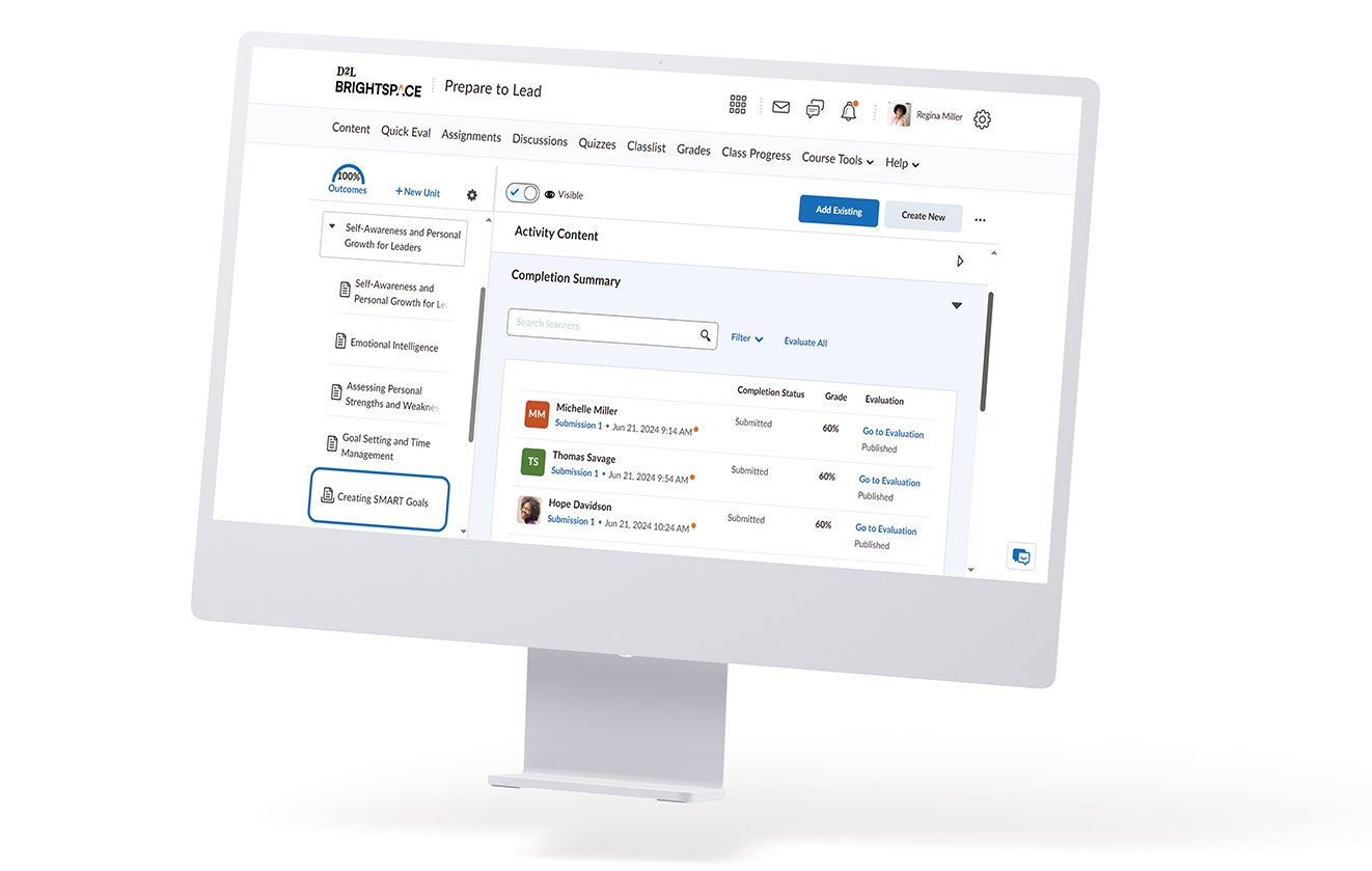 The Completion Summary view in D2L Brightspace